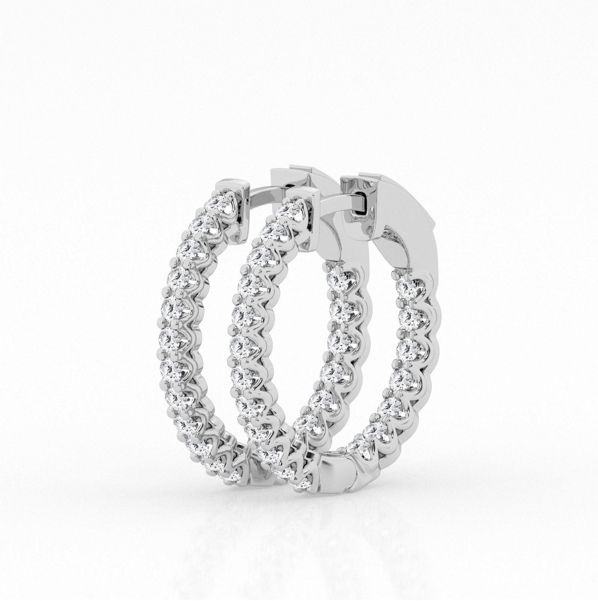 Womens | Inside Diamond Hoop Earrings | 14K White Gold | 1 CTW Round Cut Lab Grown Diamond | G-SI