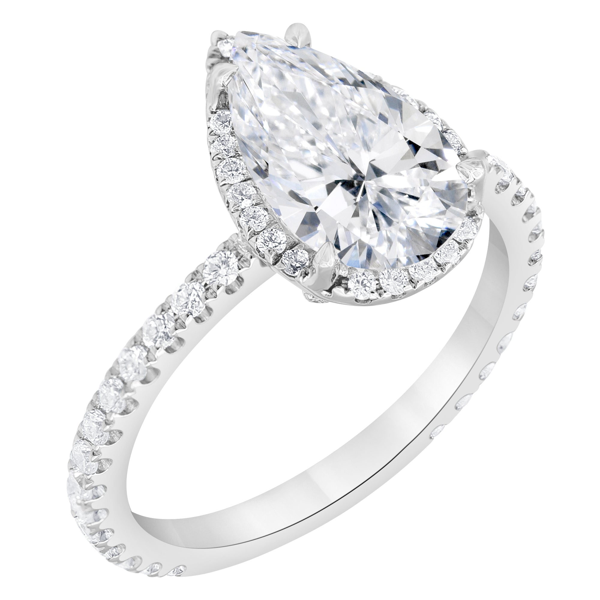 Womens | Side Stone Solitaire Engagement Ring | 14K White Gold | 2.50 CTW Pear Cut Lab Grown Diamond | G-VS
