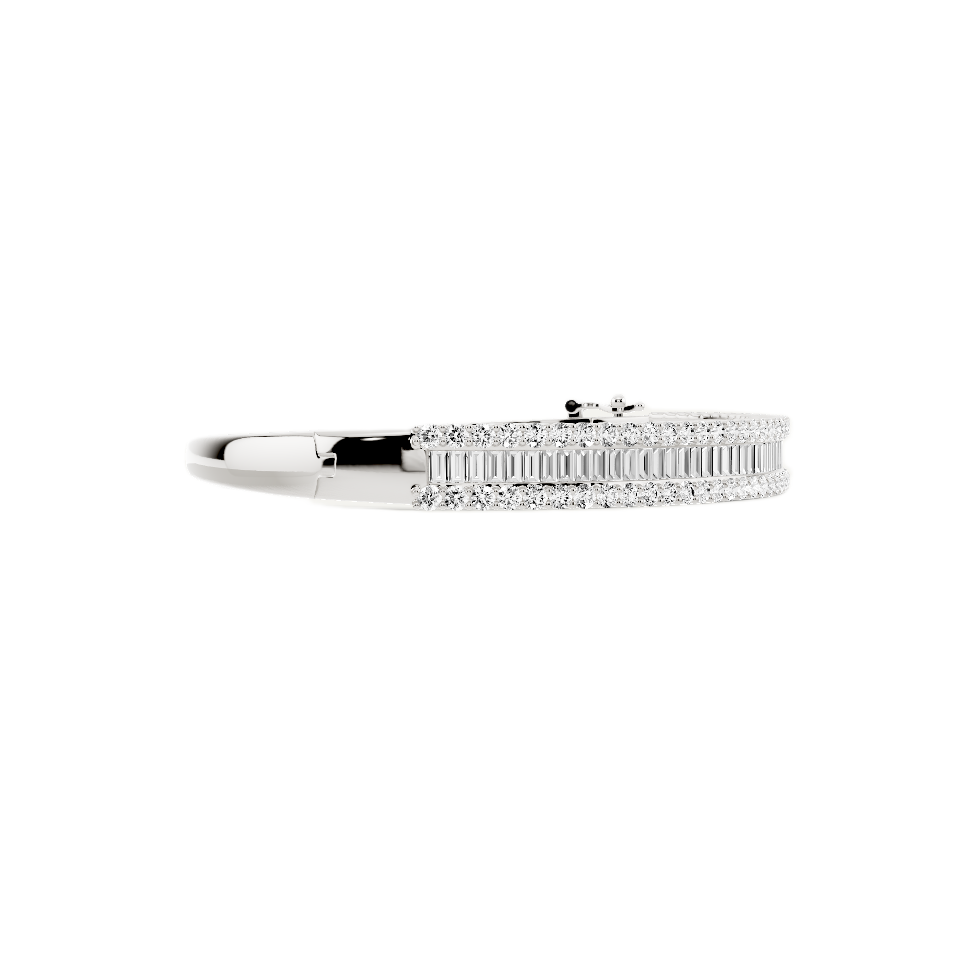 Womens | Bangle Bracelet | Sterling Silver | 4.50 CTW Baguette and Round Cut Lab Grown Diamond | G-SI