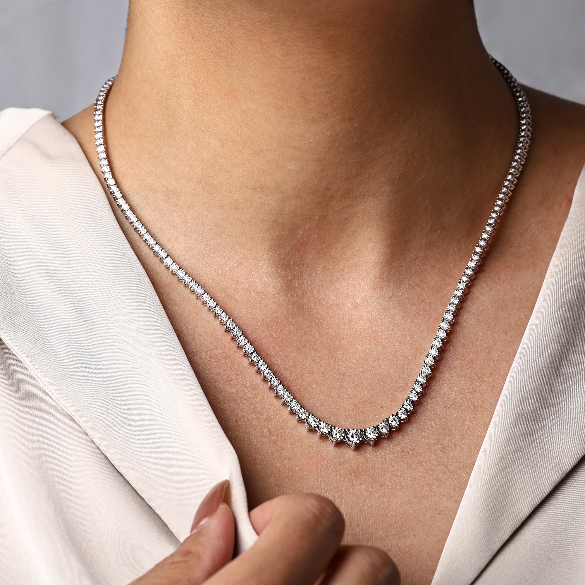 Womens | Riviera Tennis Necklace | 14K White Gold | 3 CTW Round Cut Lab Grown Diamond | I-J-I1