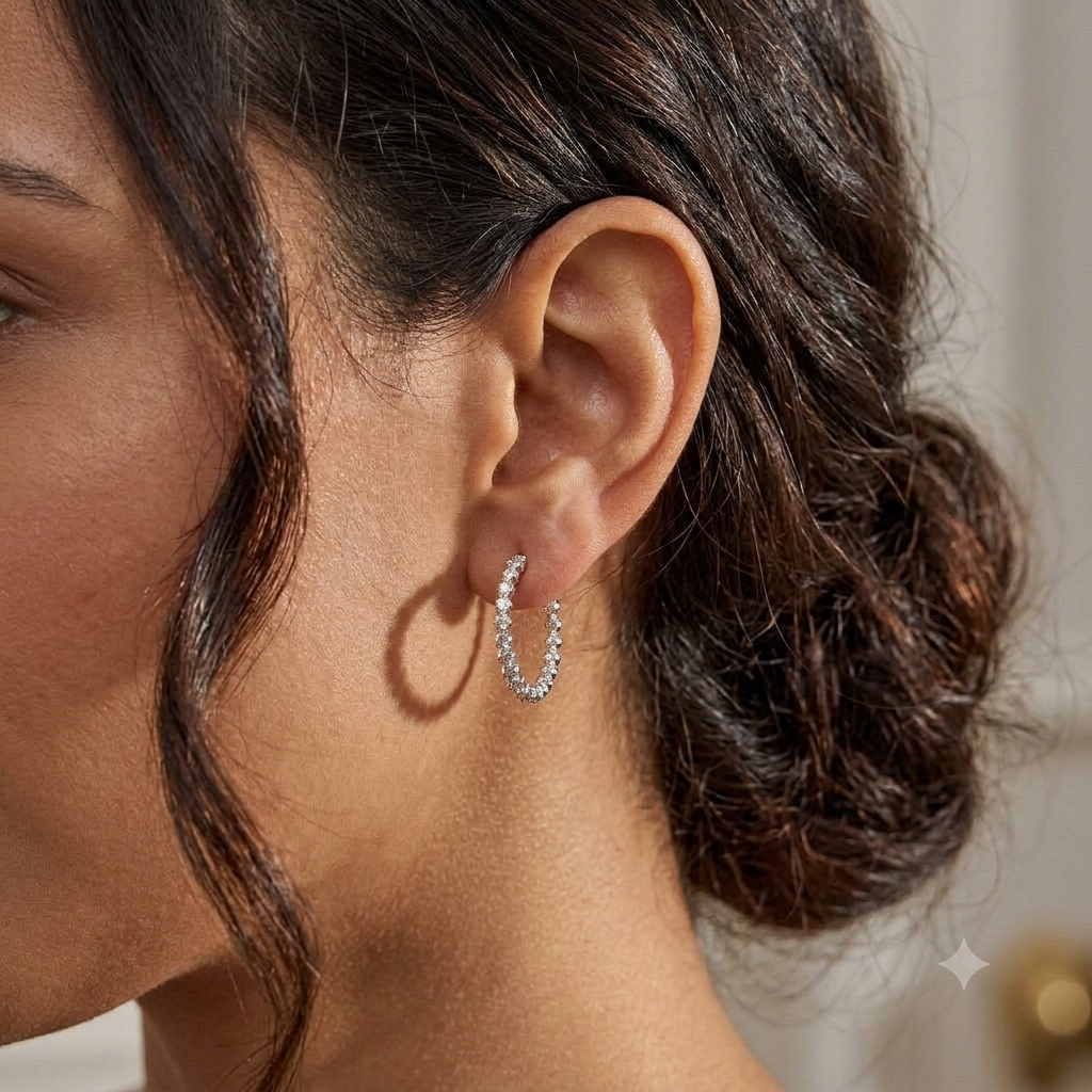 Womens | Hoop Earrings | 14K White Gold | 2 CTW Round Cut Lab Grown Diamond | F-VS