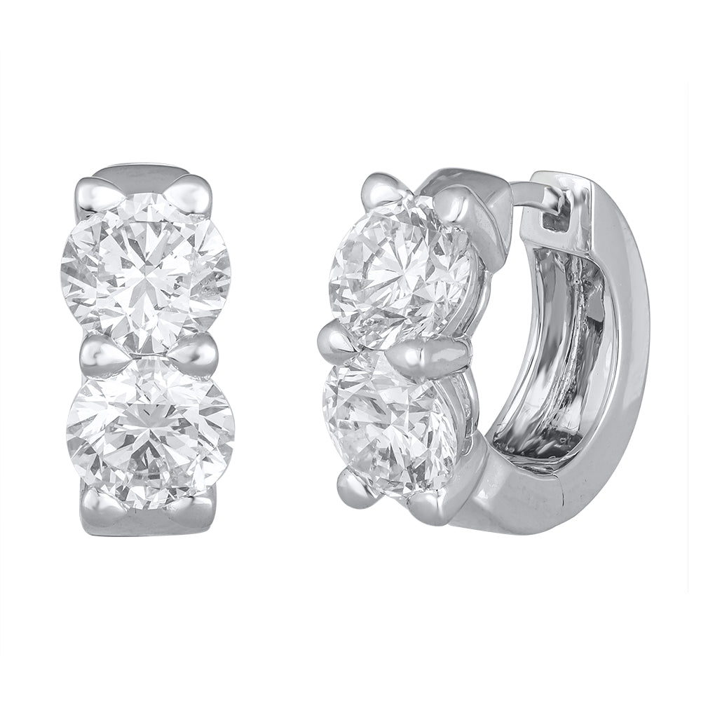 Womens | Huggie Hoop Earrings | 14K White Gold | 4 CTW Round Cut Lab Grown Diamond | J-K-I1-I2
