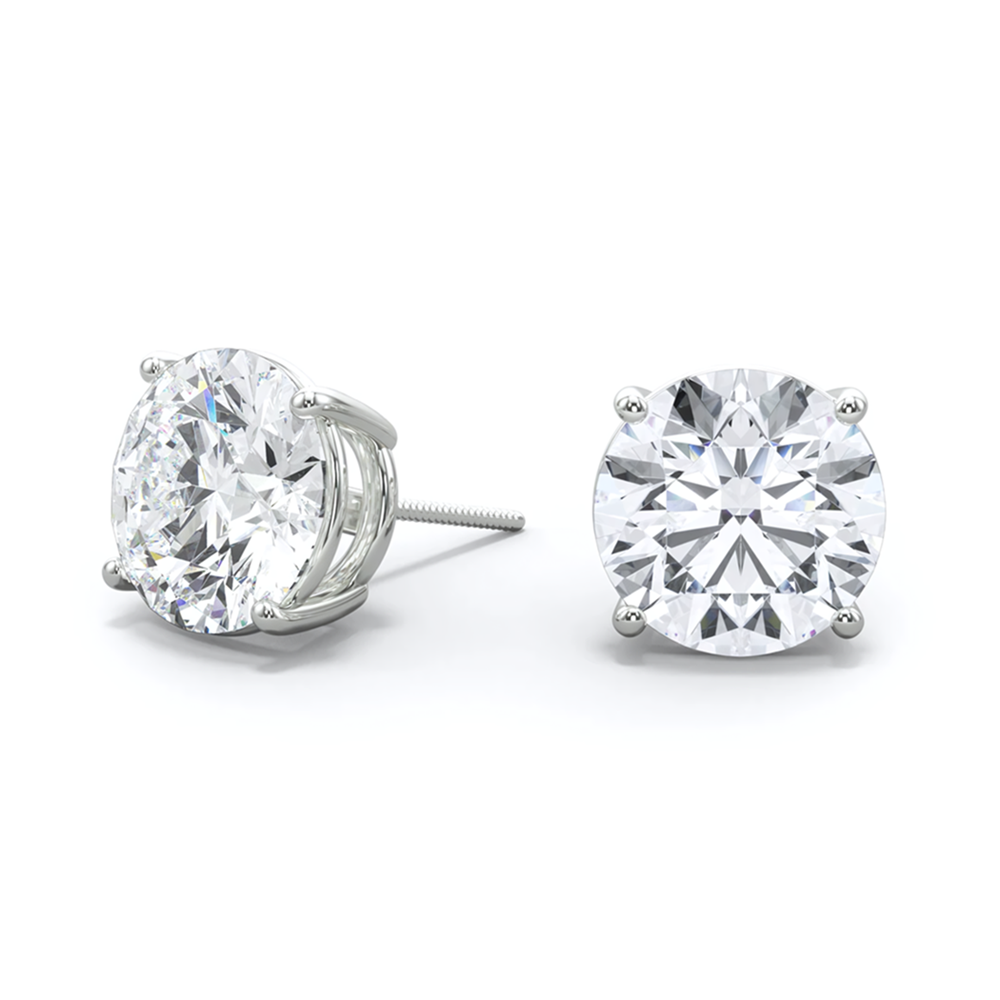 Womens | Stud Earrings | 14K White Gold | 3 CTW Round Cut Lab Grown Diamond | G-SI