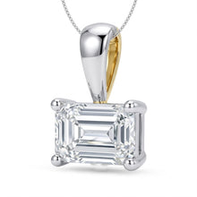 Womens | 1.00 CT  Emerald Cut Lab Grown Diamond | Solitaire Pendant Necklace - II | Two Tone Silver | G-SI
