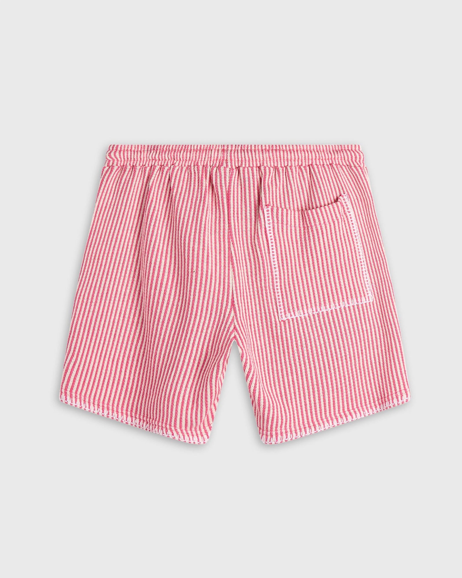 Red and pink striped textured short- unisex fashion bottoms for men & women by Krost.