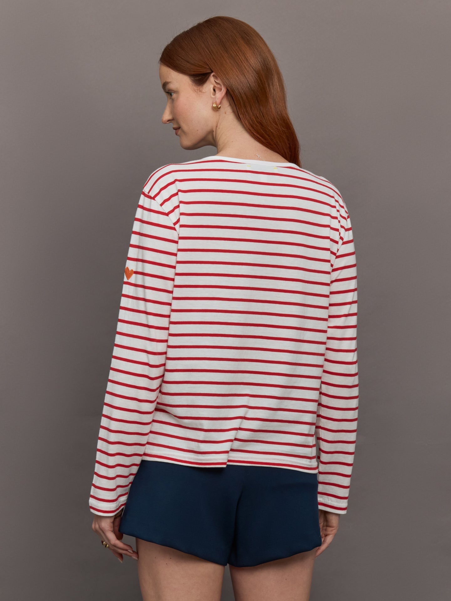 Long Sleeve Striped Tee | White/Red