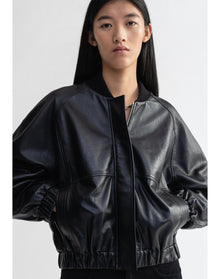 Kelly | Leather Bomber Jacket | Black