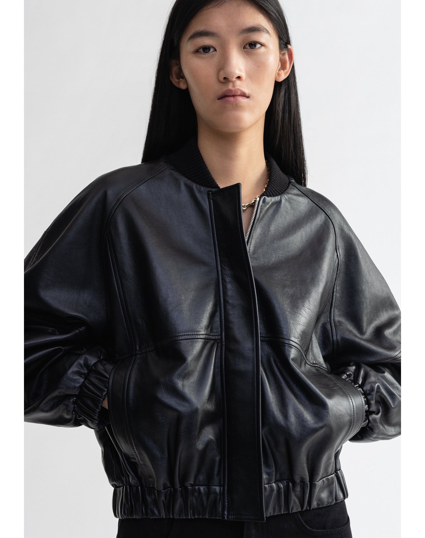 Kelly | Leather Bomber Jacket | Black