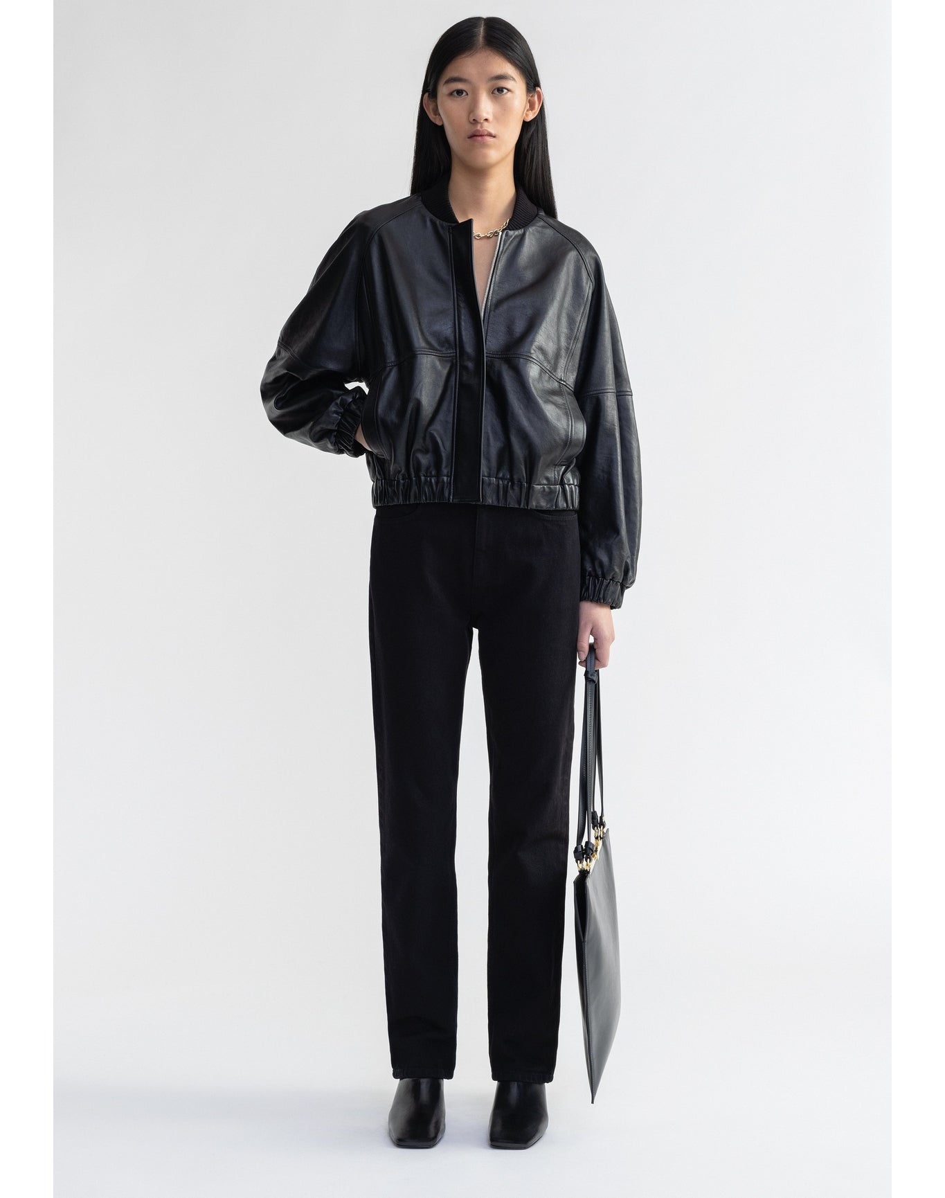 Kelly | Leather Bomber Jacket | Black