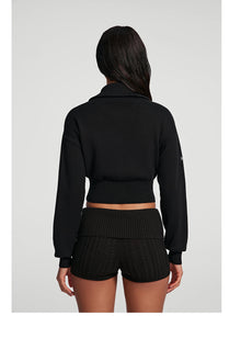 Knit Cropped Zip-Up Jacket | Black