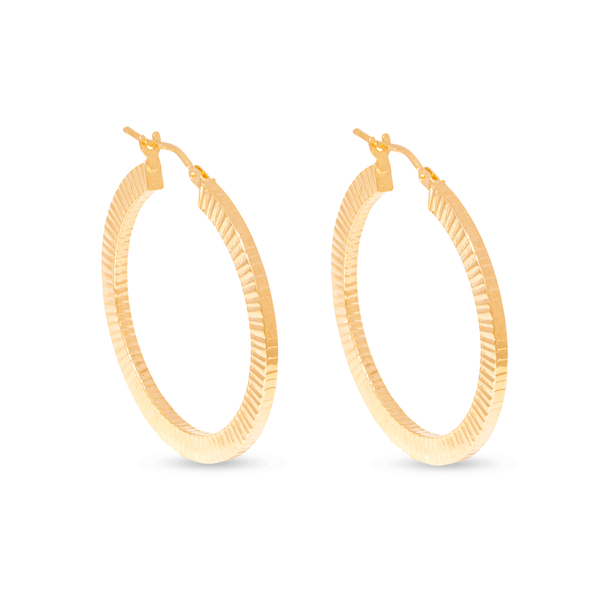 Large Pleated Hoops | 10K Yellow Gold