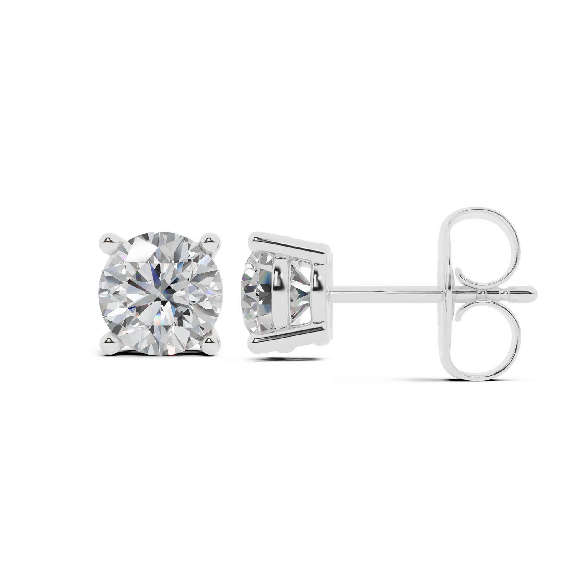 Womens | 1.00 CT Round Cut Lab Grown Diamond | Solitaire Stud | 14K White Gold | J-K-I1/I2