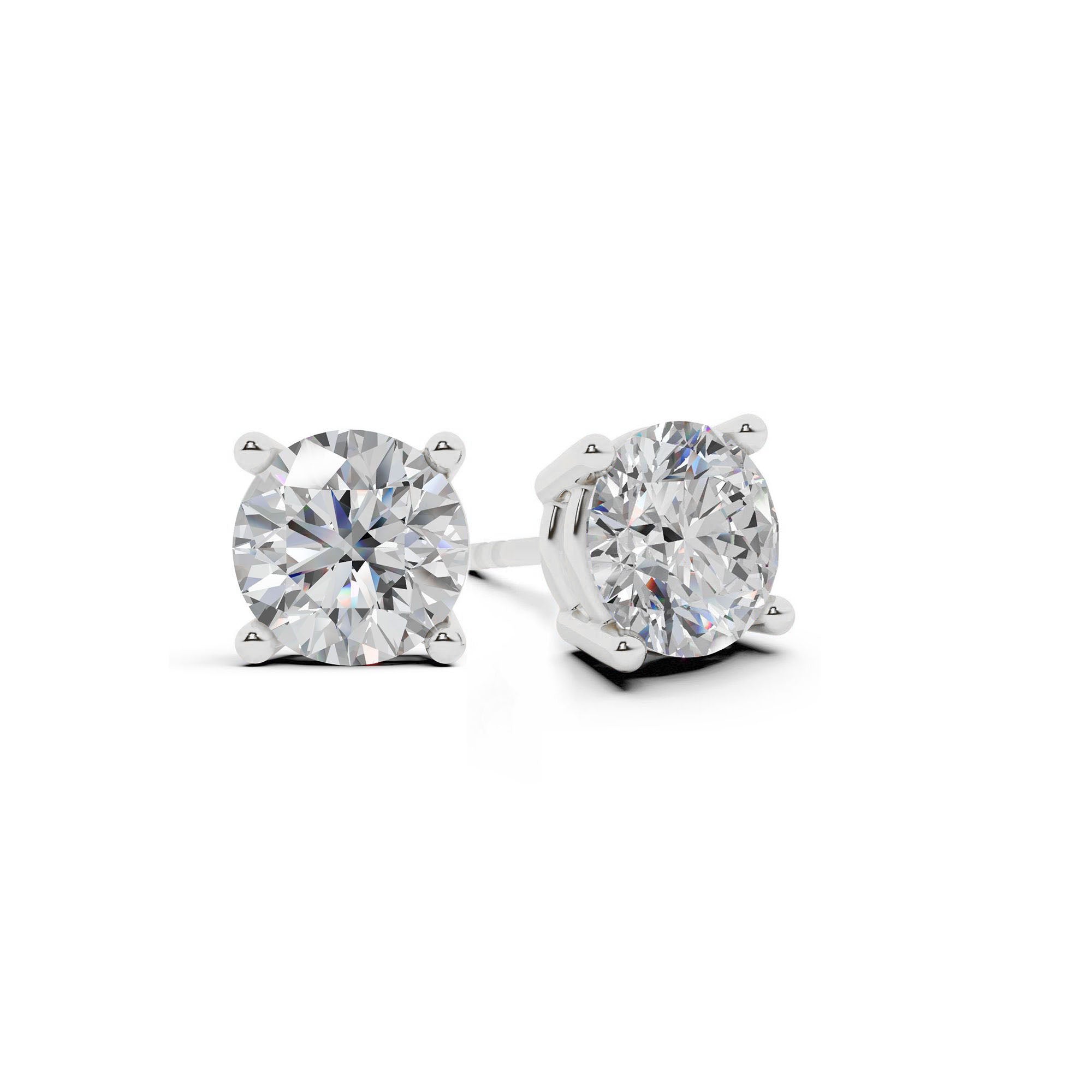 Womens | 1.00 CT Round Cut Lab Grown Diamond | Solitaire Stud | 14K White Gold | J-K-I1/I2