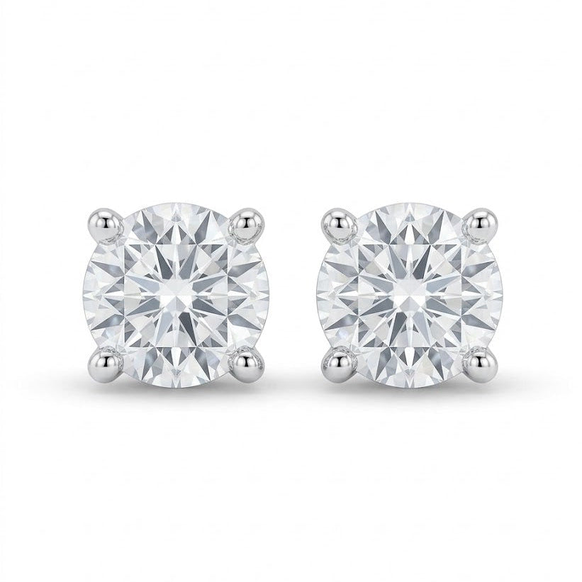 Womens | 0.75 CT Round Cut Lab Grown Diamond | Solitaire Stud | Sterling Silver | E-VS