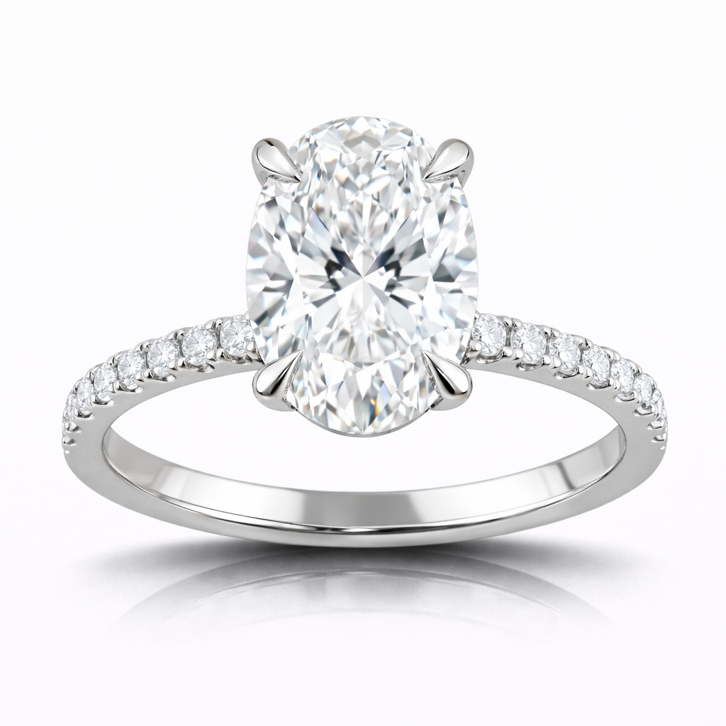 2.75 CT Oval/Round Lab-Grown Diamond | Engagement Ring | 14K White Gold | G Color | VS Clarity