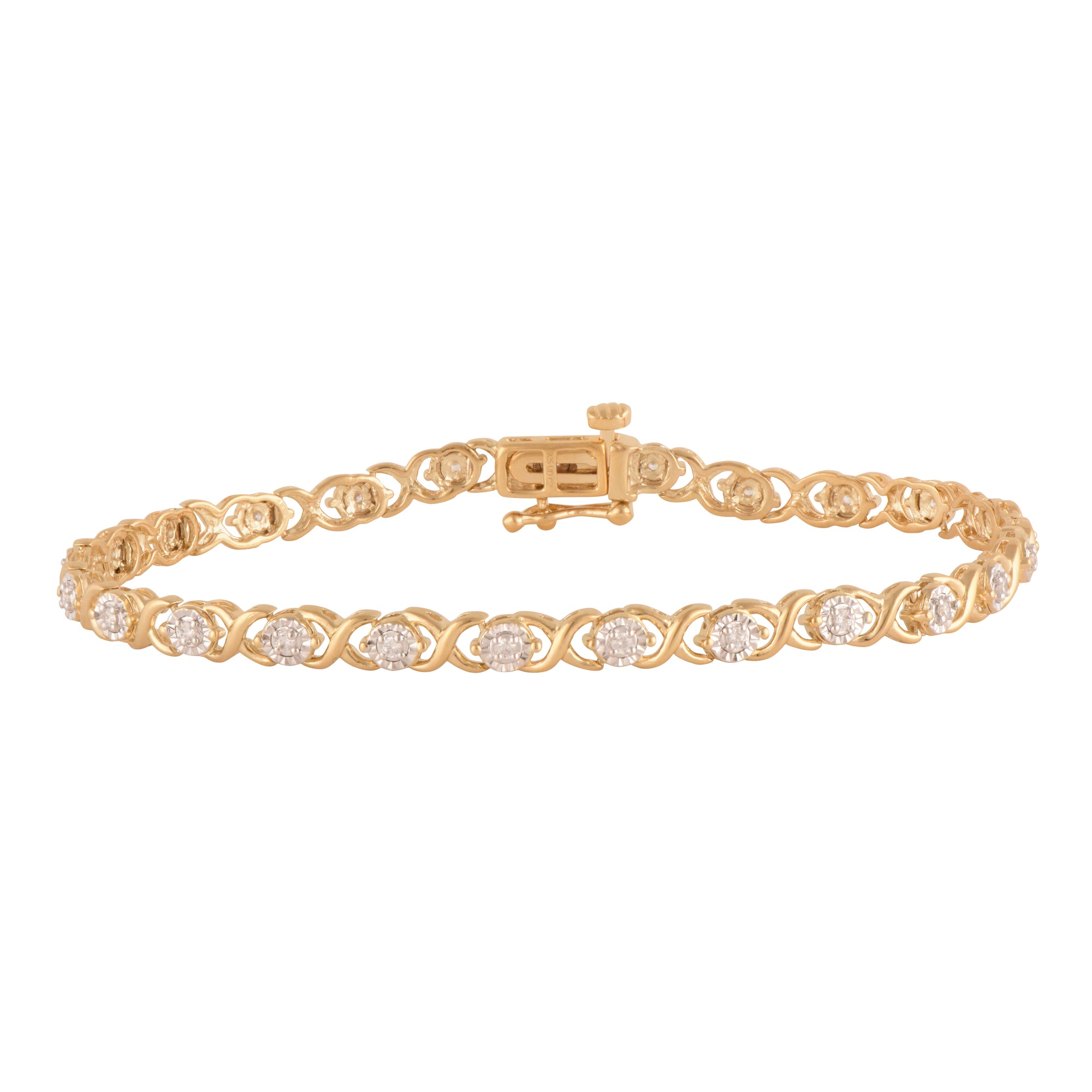 Womens | 0.25 CT Round Cut Lab Grown Accent Diamond | Tennis Bracelet | Yellow Gold Flashed Silver | G-SI2/I1