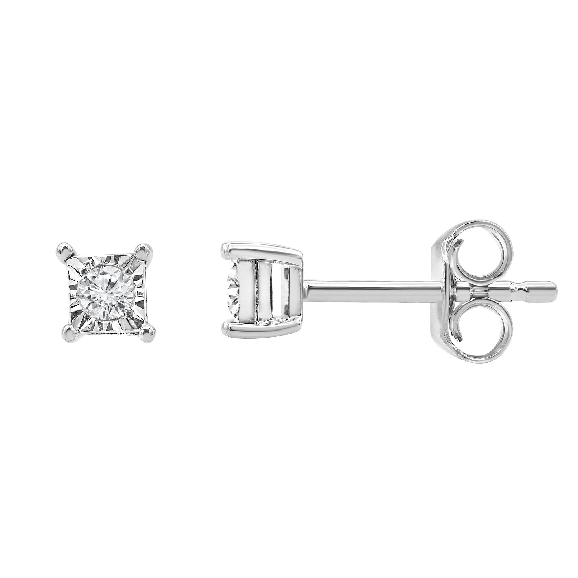 Womens | 0.10 CT Round Cut Lab Grown Diamond | Solitaire Stud | Sterling Silver | I-J-I1