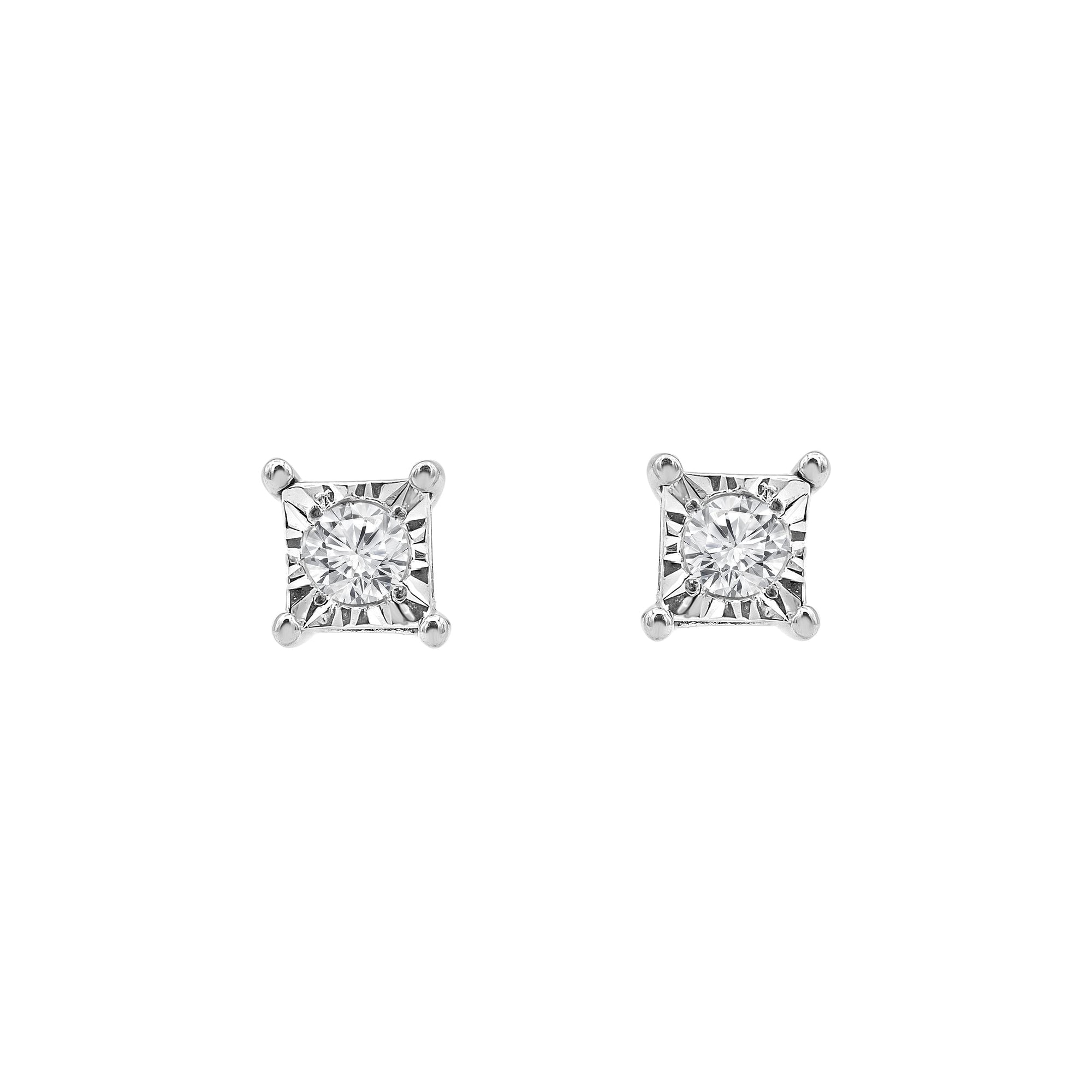 Womens | 0.10 CT Round Cut Lab Grown Diamond | Solitaire Stud | Sterling Silver | I-J-I1