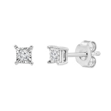Womens | 0.10 CT Round Cut Lab Grown Diamond | Solitaire Stud | Sterling Silver | I-J-I1