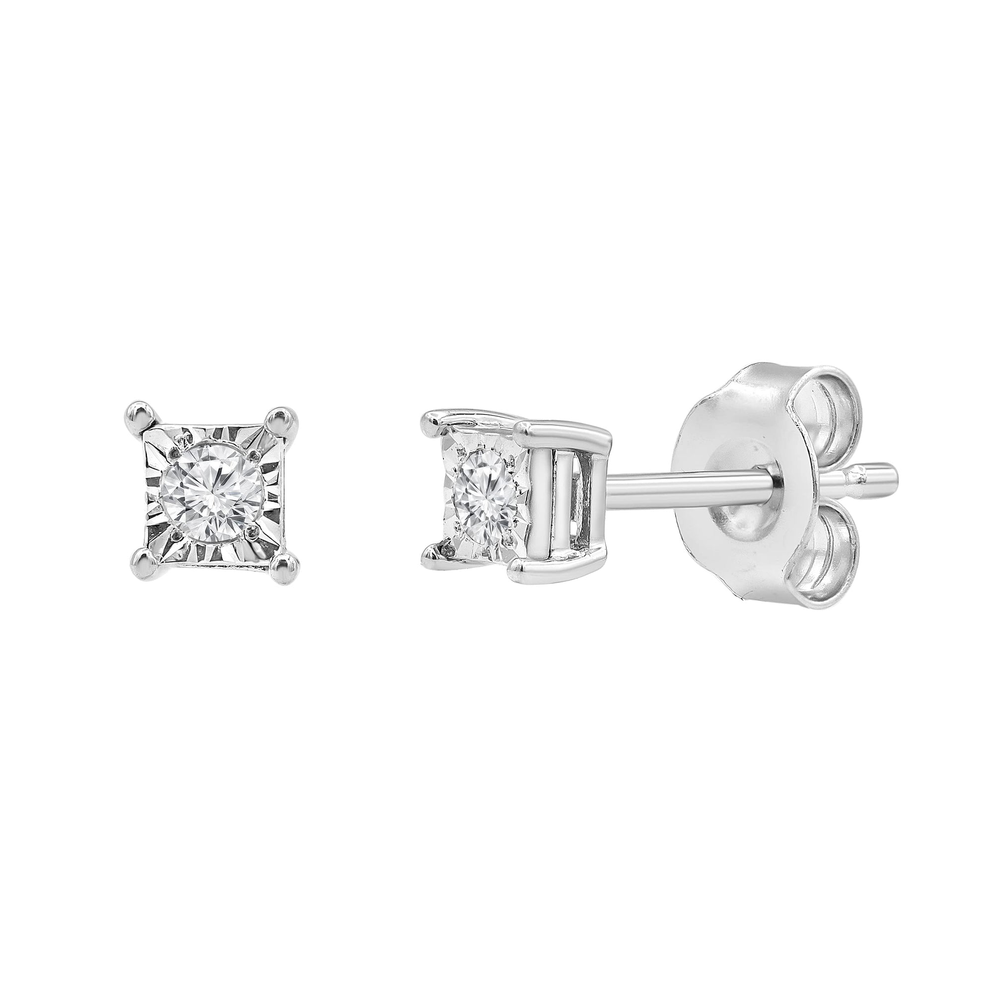 Womens | 0.10 CT Round Cut Lab Grown Diamond | Solitaire Stud | Sterling Silver | I-J-I1