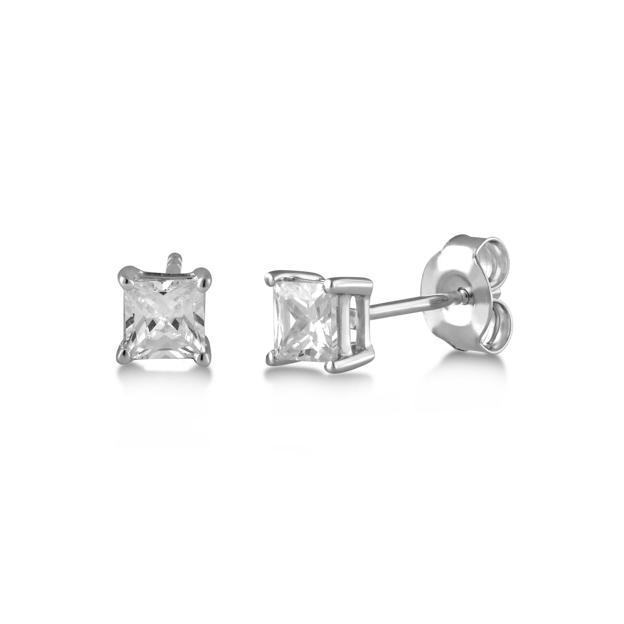 Womens | 1.00 CT  Princess Cut Lab Grown Diamond | Solitaire Stud | 14K White Gold | G-VS1