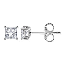 Womens | 0.60 CT  Princess Cut Lab Grown Diamond | Solitaire Stud | 14K White Gold | G-VS1