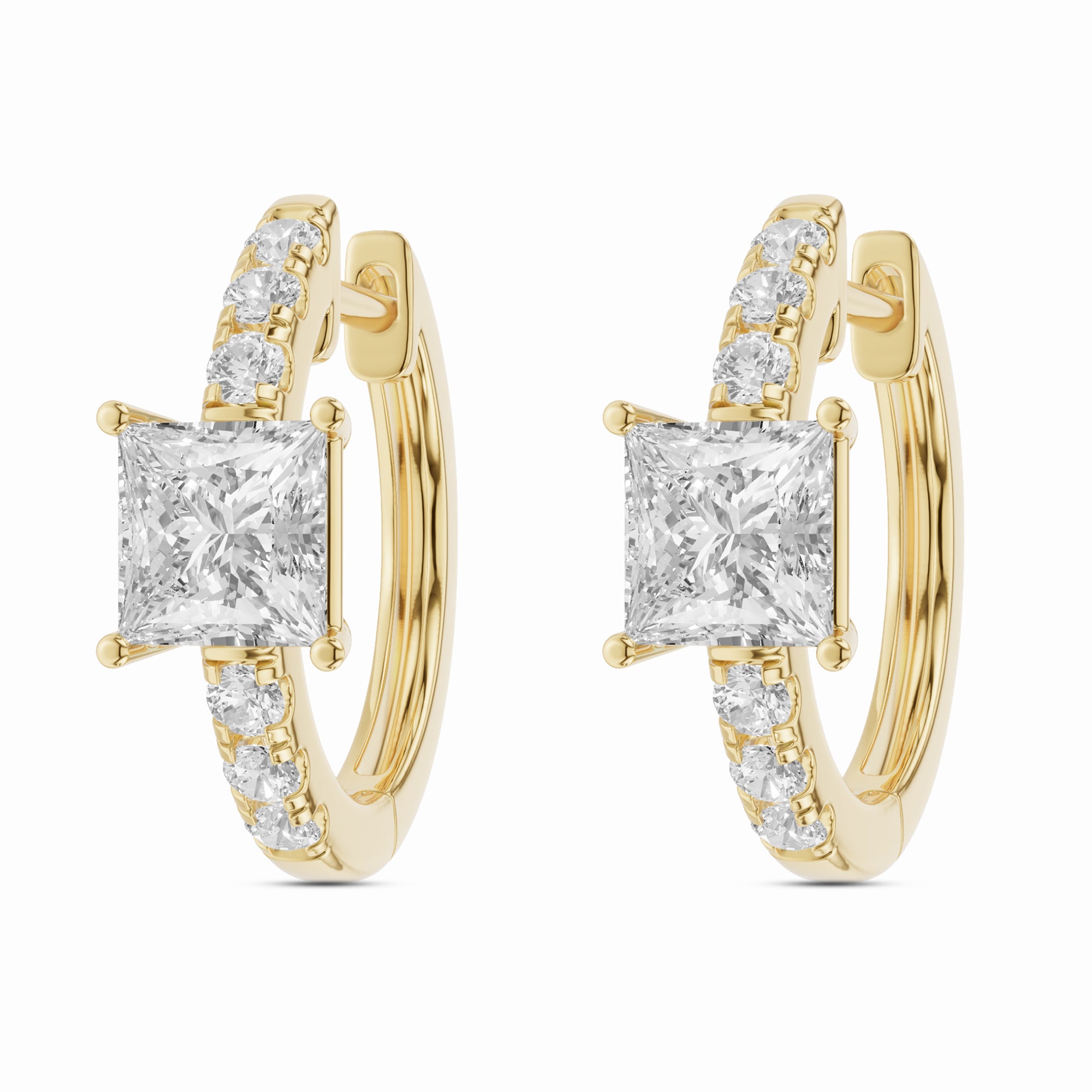 0.90 CT Princess/Round Lab-Grown Diamond | Hoop Earrings - II | 14K Yellow Gold | F Color | VS Clarity