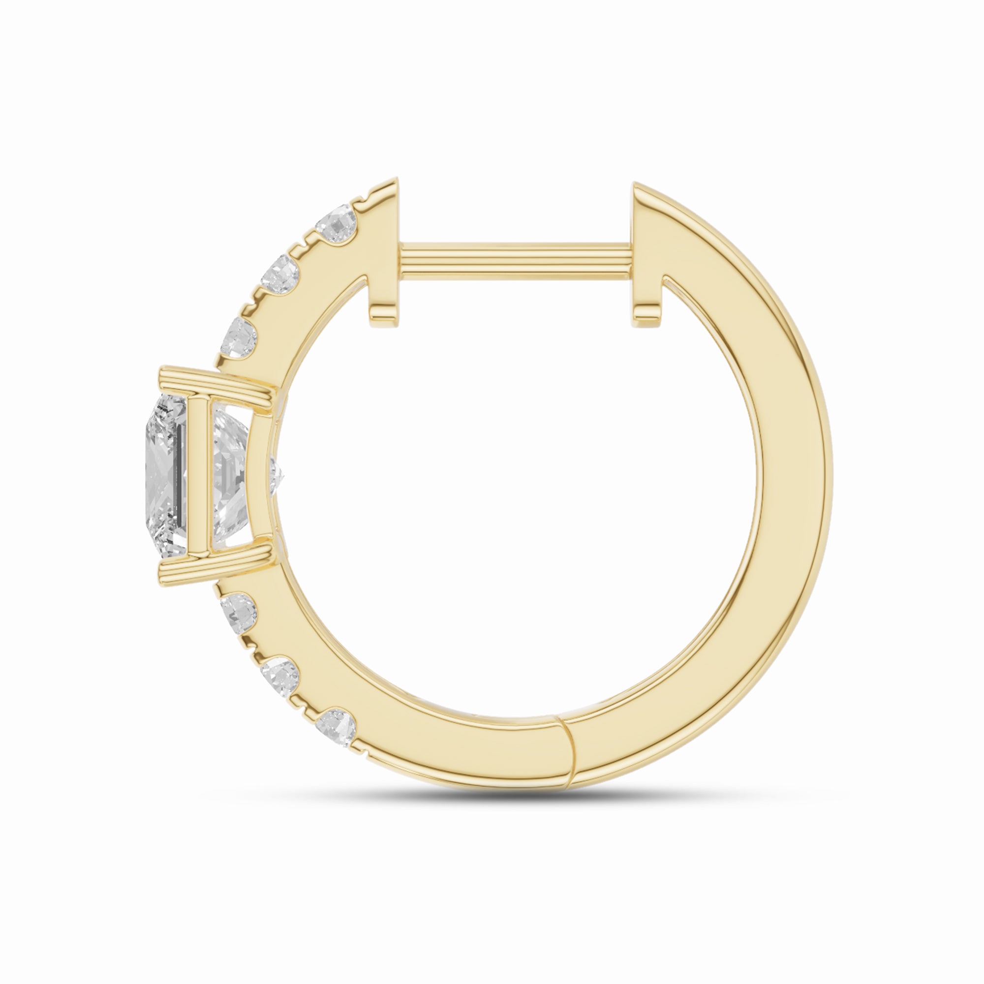 0.90 CT Princess/Round Lab-Grown Diamond | Hoop Earrings - II | 14K Yellow Gold | F Color | VS Clarity