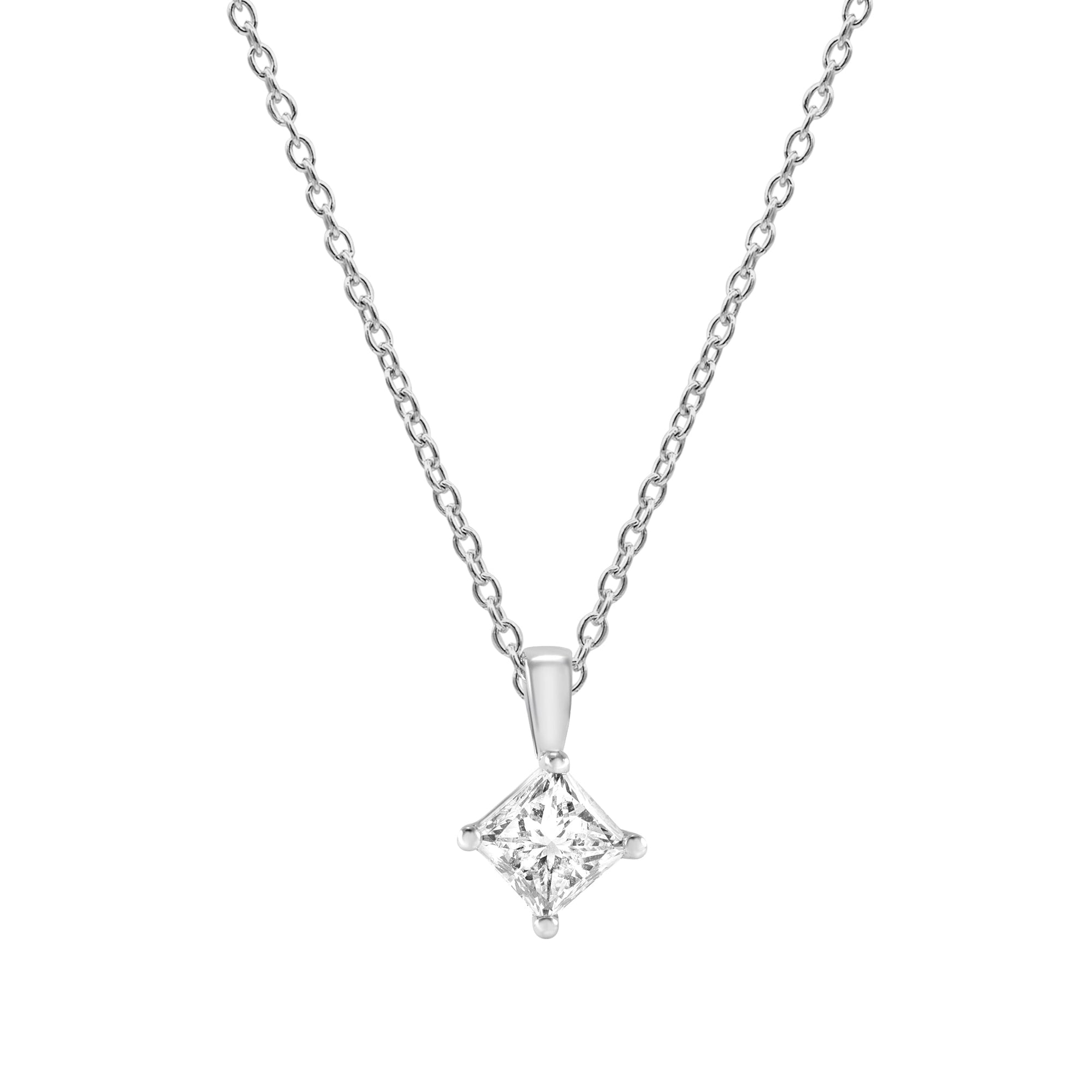 Womens | 0.33 CT  Princess Cut Lab Grown Diamond | Solitaire Pendant Necklace | 14K White Gold | G-VS1