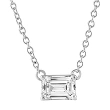 Womens | 0.60 CT  Emerald Cut Lab Grown Diamond | Solitaire East West Pendant Necklace | 14K White Gold | G-VS1