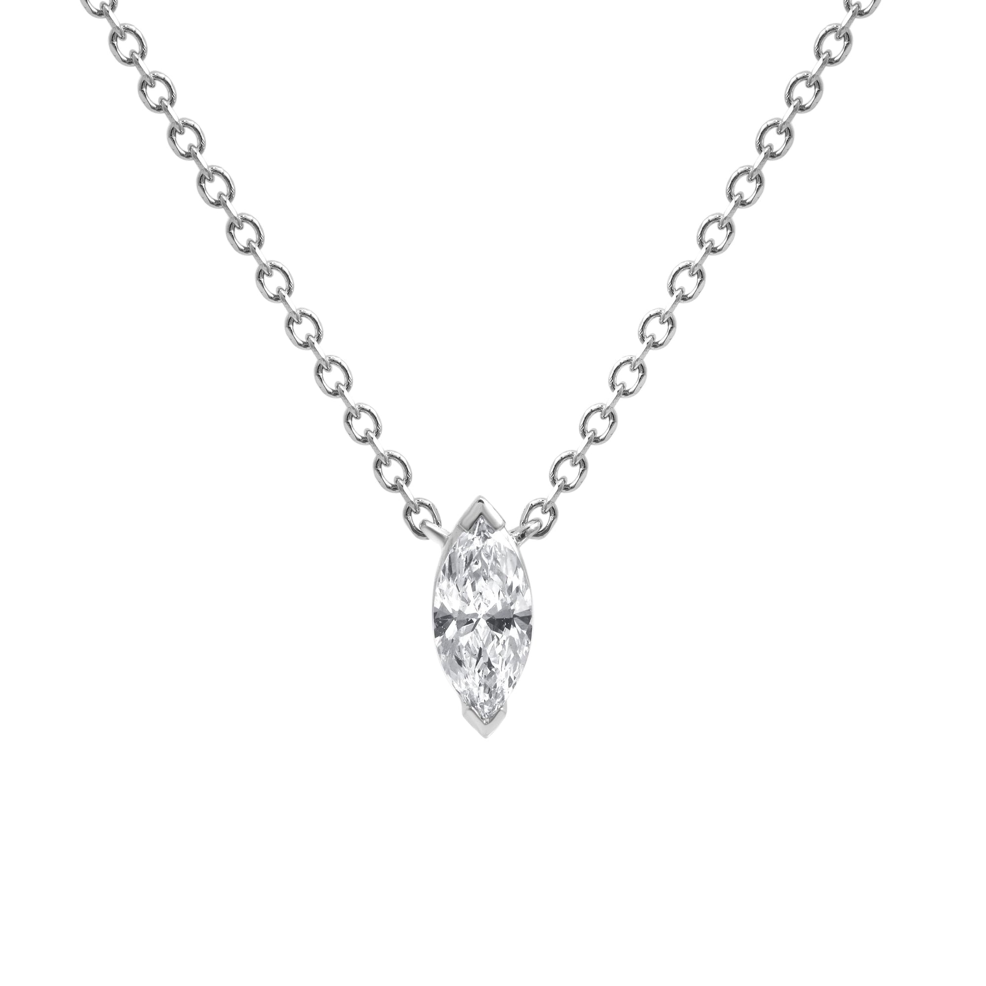 Womens | 0.25 CT  Marquise Lab Grown Diamond | Pendant Necklace | 14K White Gold | F-VS