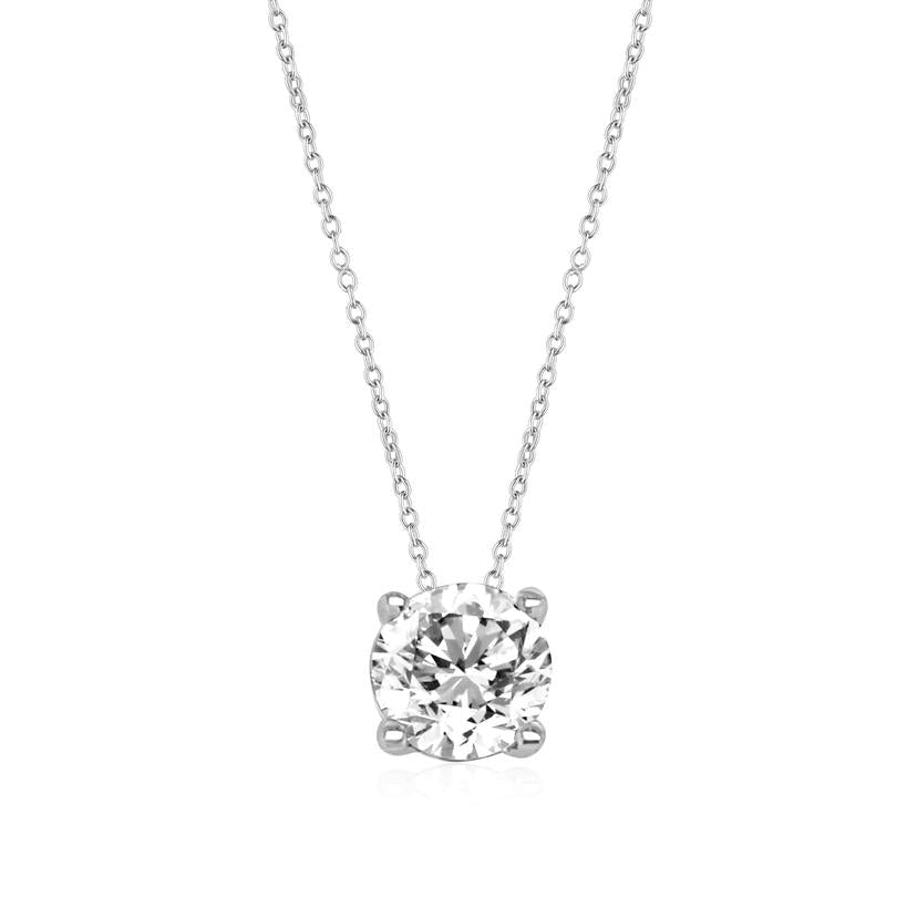 Womens | 0.75 CT Round Cut Lab Grown Accent Diamond | Solitaire Pendant Necklace | 14K White Gold | F-VS