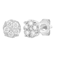 Womens | 0.50 CT Round Cut Lab Grown Diamond | Cluster Stud Earring | Sterling Silver | H-I-SI-I1