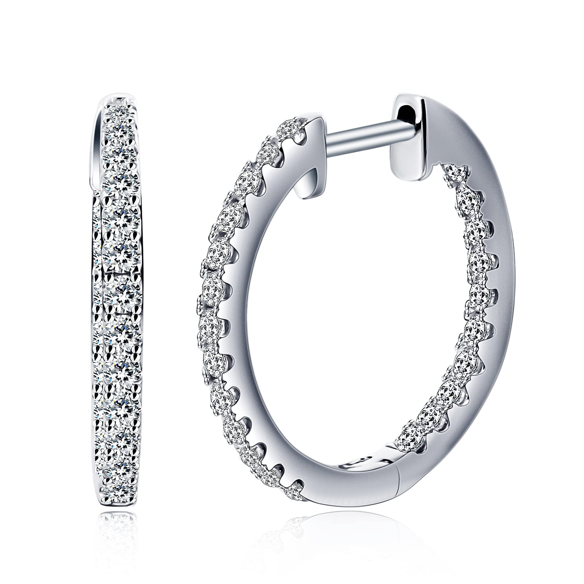 Womens | 0.50 CT Round Cut Lab Grown Diamond | Inside Out Hoop | Sterling Silver | G-SI