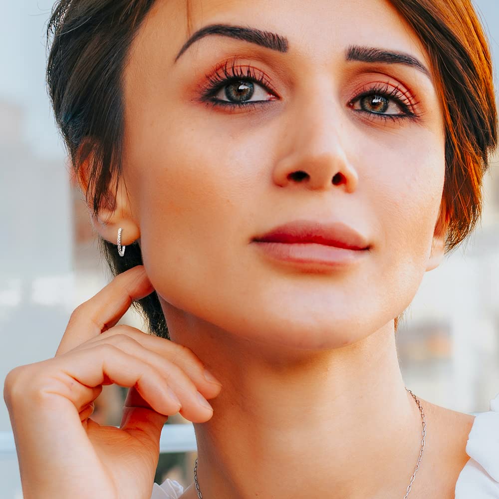 Womens | 0.50 CT Round Cut Lab Grown Diamond | Inside Out Hoop | Sterling Silver | G-SI