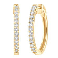 Womens | 0.50 CT Round Cut Lab Grown Diamond | Single Row Hoop | Yellow Gold Flashed Silver | J-K-I1/I2