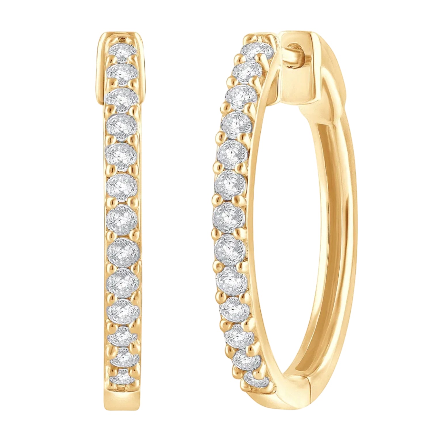 Womens | 0.50 CT Round Cut Lab Grown Diamond | Single Row Hoop | Yellow Gold Flashed Silver | J-K-I1/I2