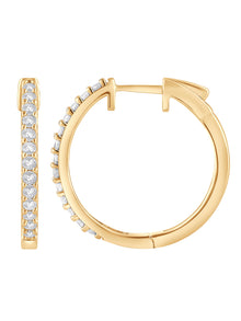 Womens | 0.50 CT Round Cut Lab Grown Diamond | Single Row Hoop | Yellow Gold Flashed Silver | J-K-I1/I2