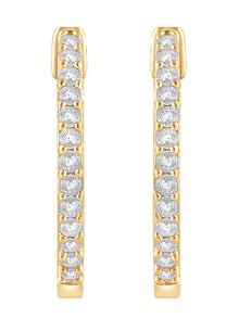 Womens | 0.50 CT Round Cut Lab Grown Diamond | Single Row Hoop | Yellow Gold Flashed Silver | J-K-I1/I2