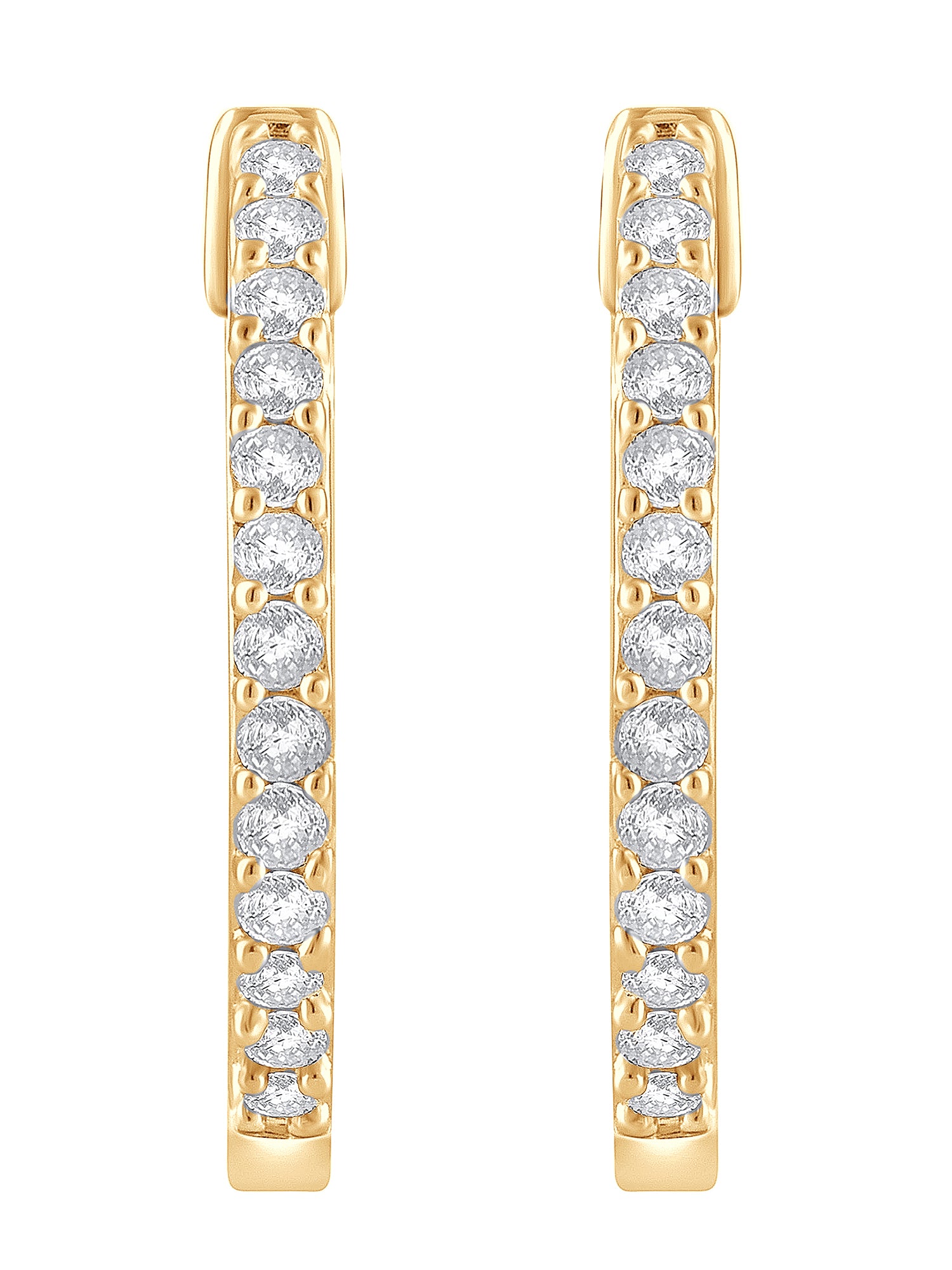 Womens | 0.50 CT Round Cut Lab Grown Diamond | Single Row Hoop | Yellow Gold Flashed Silver | J-K-I1/I2