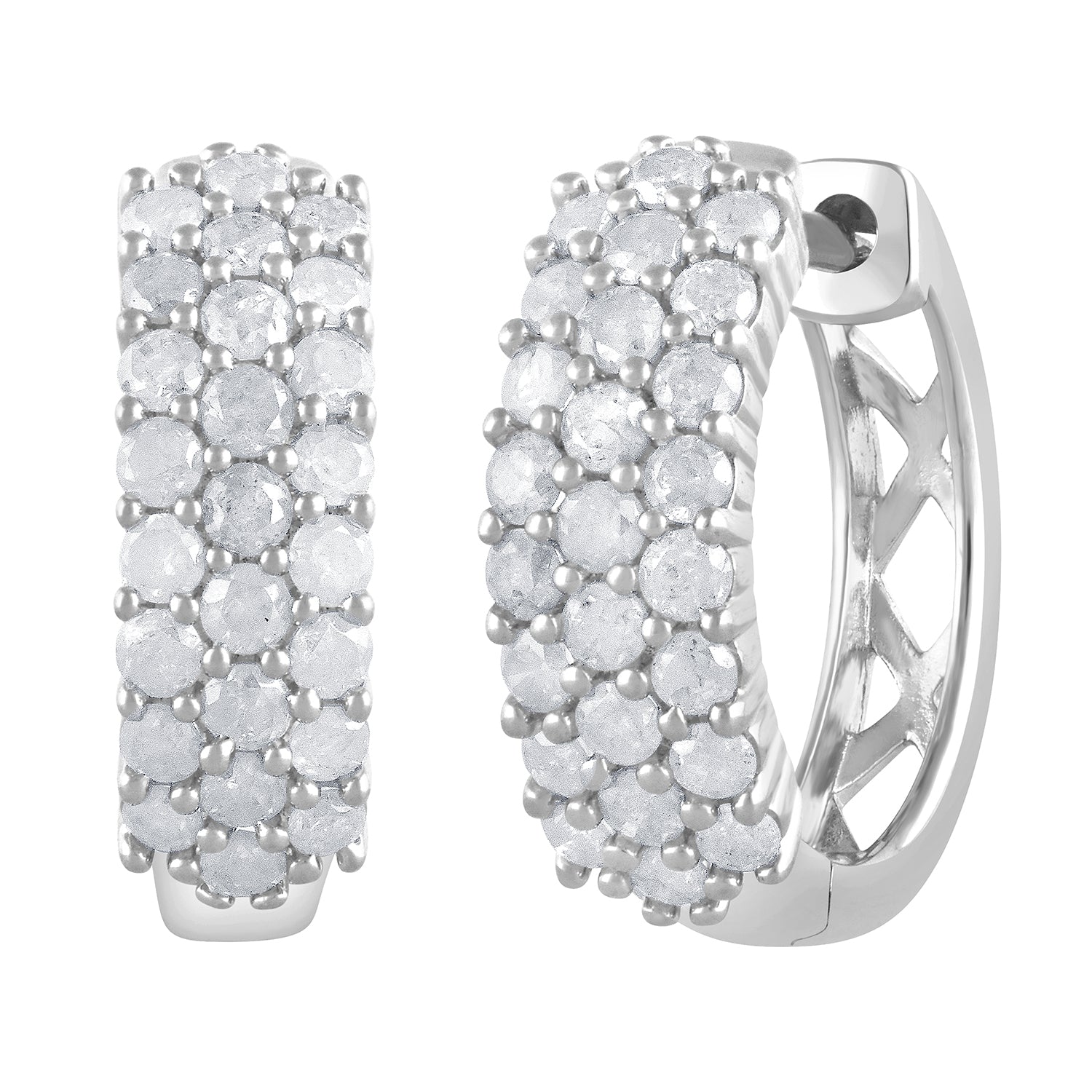 Womens | 1.00 CT Round Cut Lab Grown Diamond | Cluster Hoop | Sterling Silver | G-SI