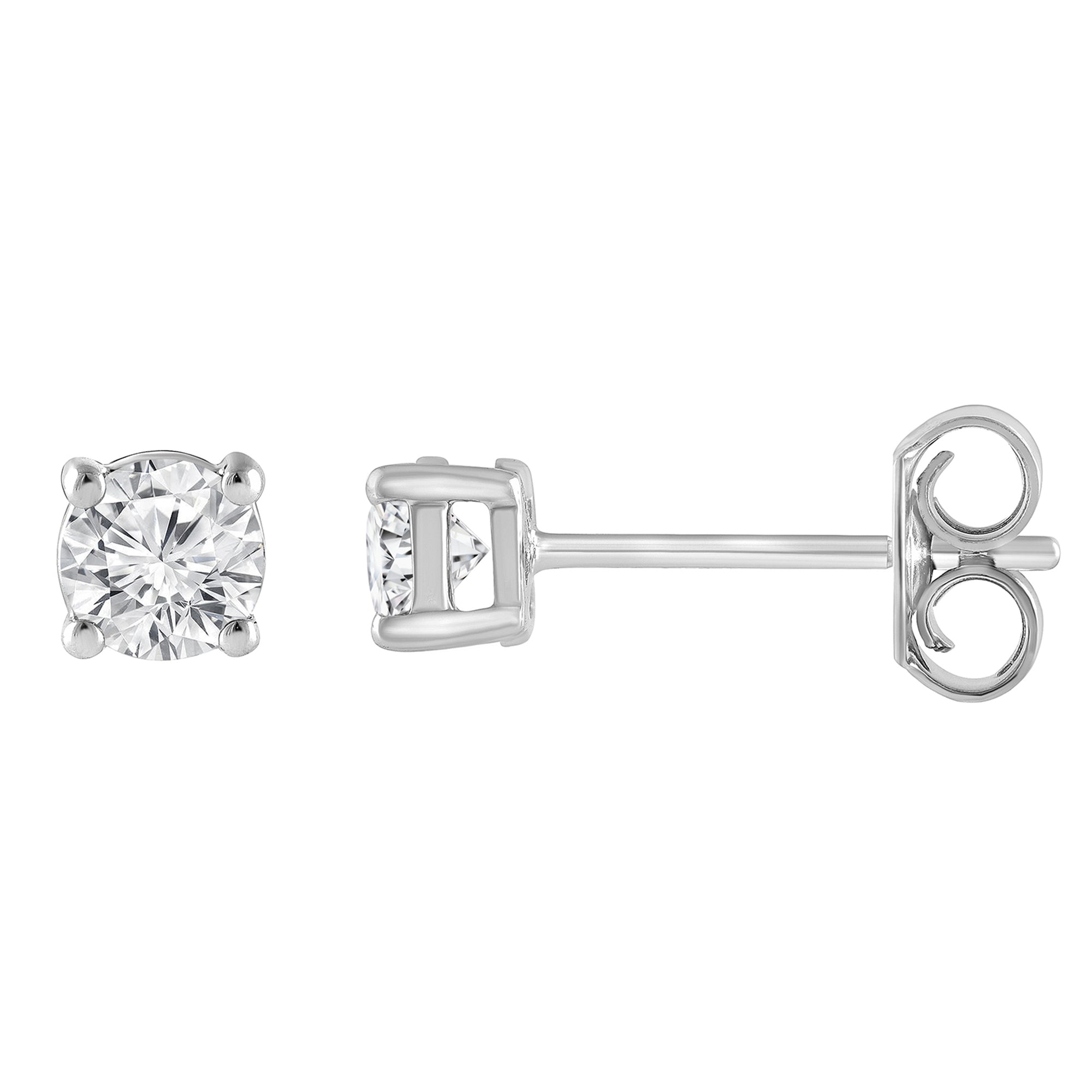 Womens | 0.50 CT Round Cut Lab Grown Diamond | Solitaire Stud | 10K White Gold | H-I-SI3/I1