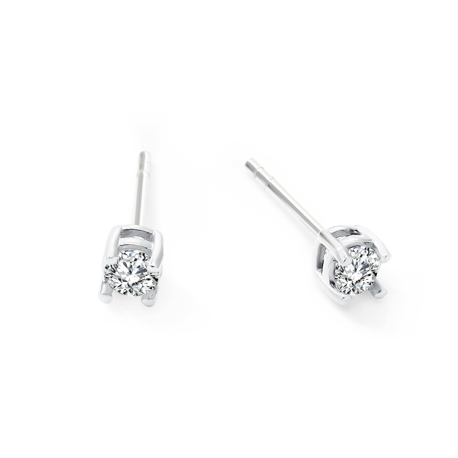 Womens | 0.25 CT Round Cut Lab Grown Diamond | Solitaire Stud | Sterling Silver | F-VS2