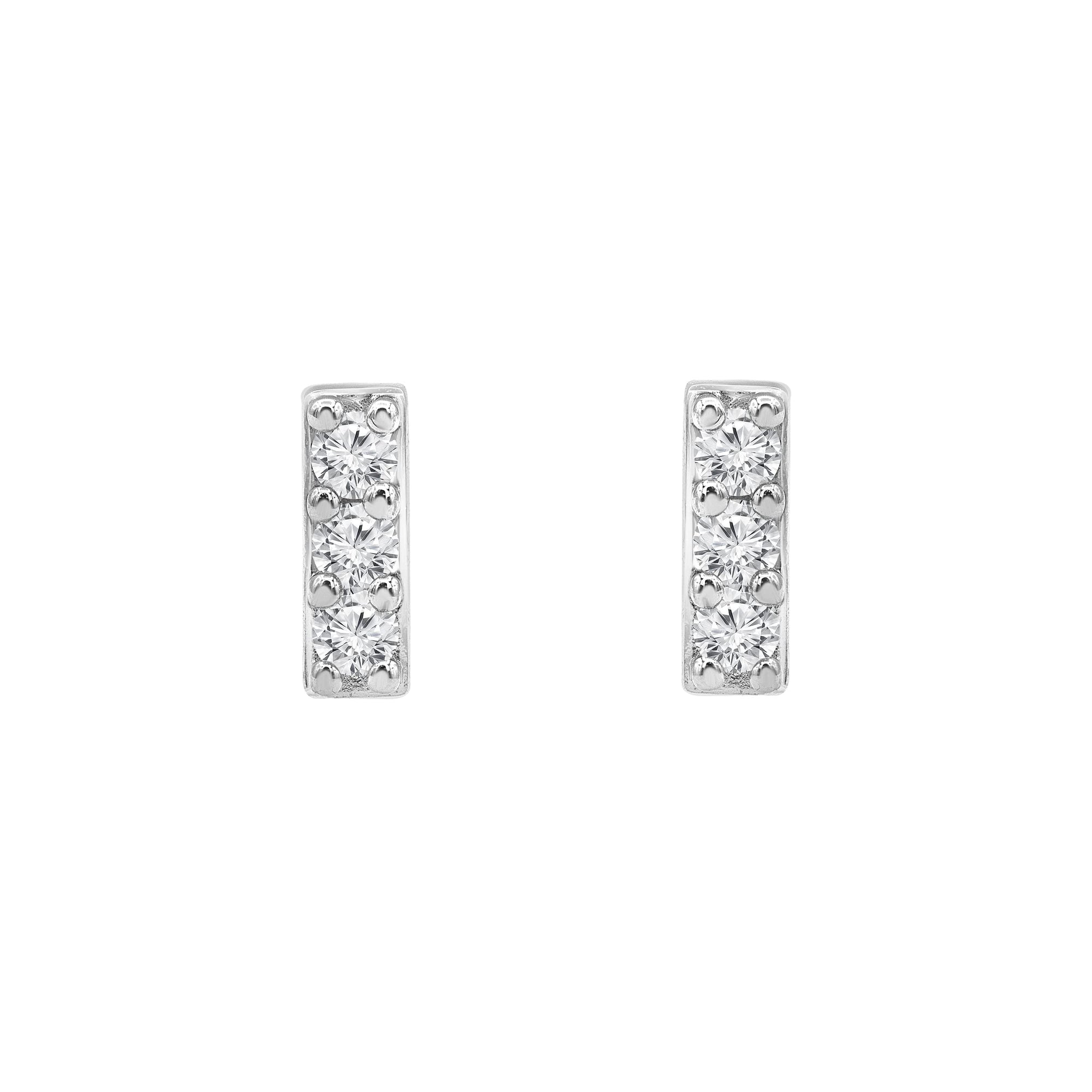Womens | 0.15 CT Round Cut Lab Grown Diamond | Bar Stud | Sterling Silver | I-J-I1