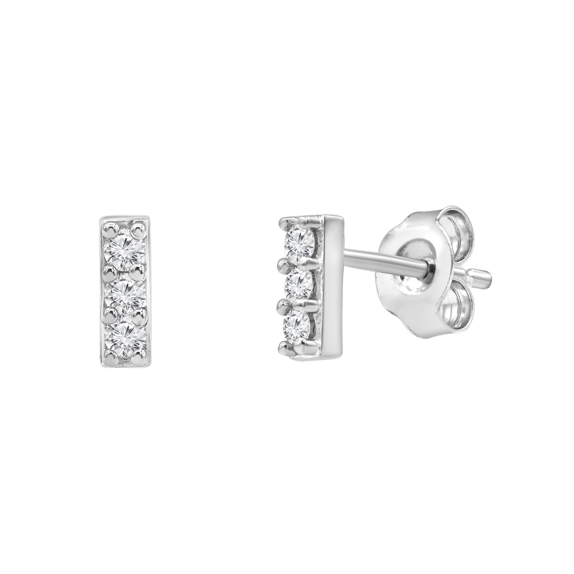 Womens | 0.15 CT Round Cut Lab Grown Diamond | Bar Stud | Sterling Silver | I-J-I1