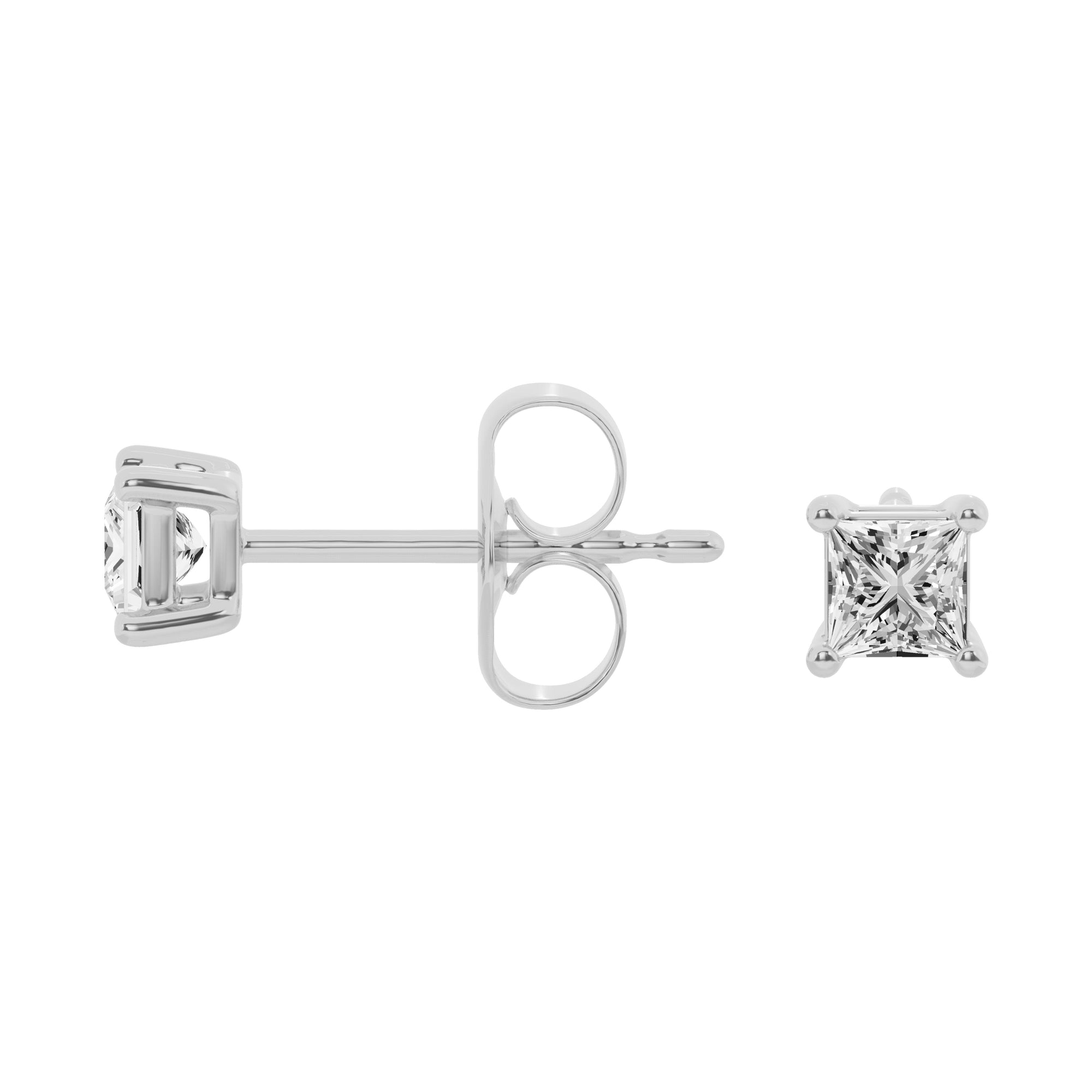 Womens | 0.50 CT  Princess Cut Lab Grown Diamond | Solitaire Stud | 10K White Gold | H-I-SI3/I1