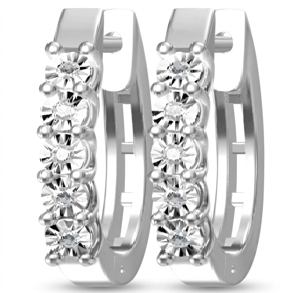 Womens | 0.20 CT Round Cut Lab Grown Diamond | Single Row Hoop | Yellow Gold Flashed Silver | J-K-I1/I2