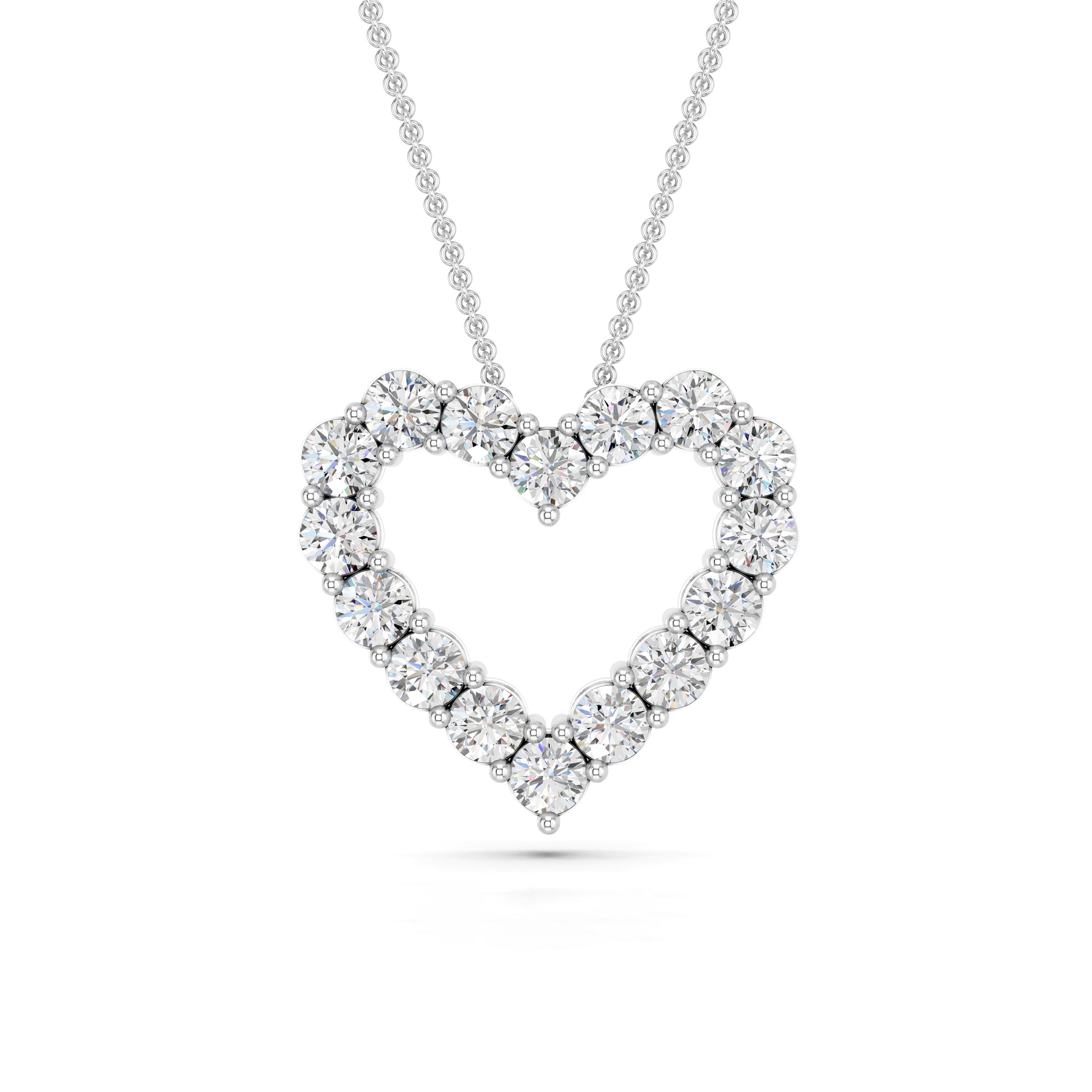 Womens | 2.00 CT Round Cut Lab Grown Accent Diamond | Heart Pendant Necklace | 14K White Gold | G-SI