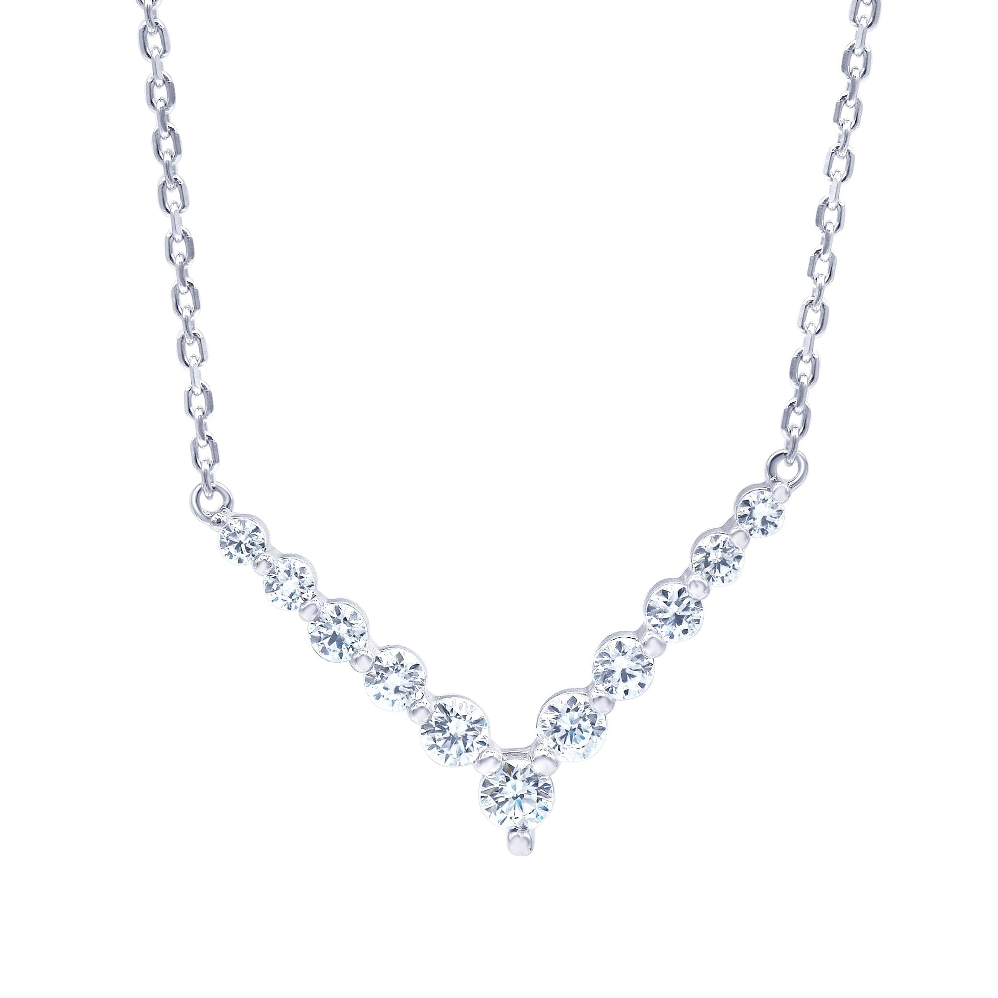 Womens | 1.00 CT Round Cut Lab Grown Diamond | V Shaped Necklace | Sterling Silver | J-K-I1/I2
