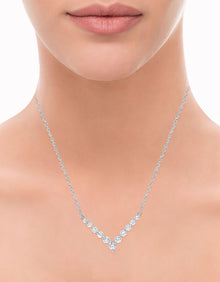 Womens | 1.00 CT Round Cut Lab Grown Diamond | V Shaped Necklace | Sterling Silver | J-K-I1/I2